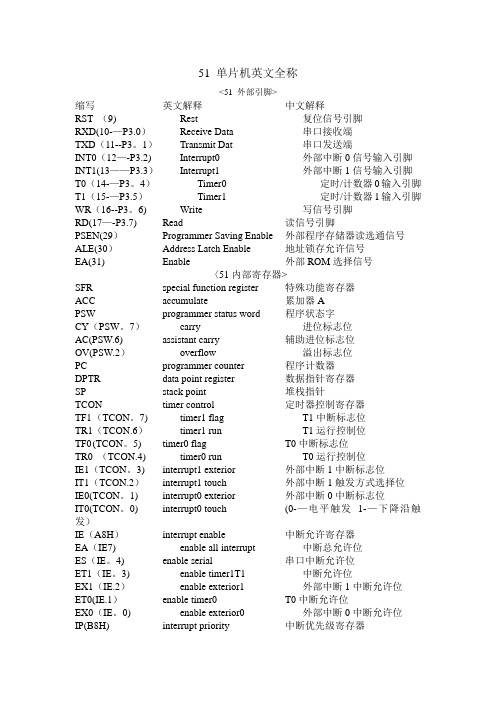 51 单片机寄存器中英文全称对照