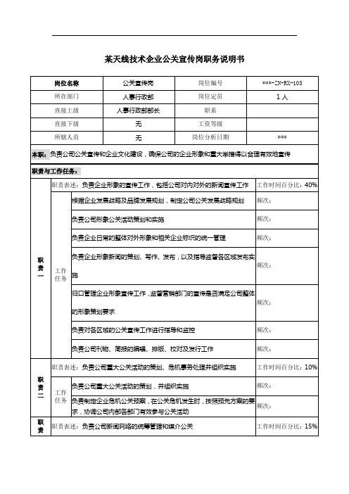 企业公关宣传岗职务说明书