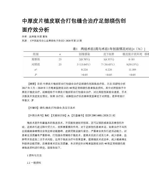 中厚皮片植皮联合打包缝合治疗足部烧伤创面疗效分析