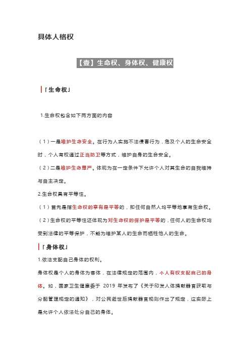 2021法考必背知识点解析与总结-具体人格权