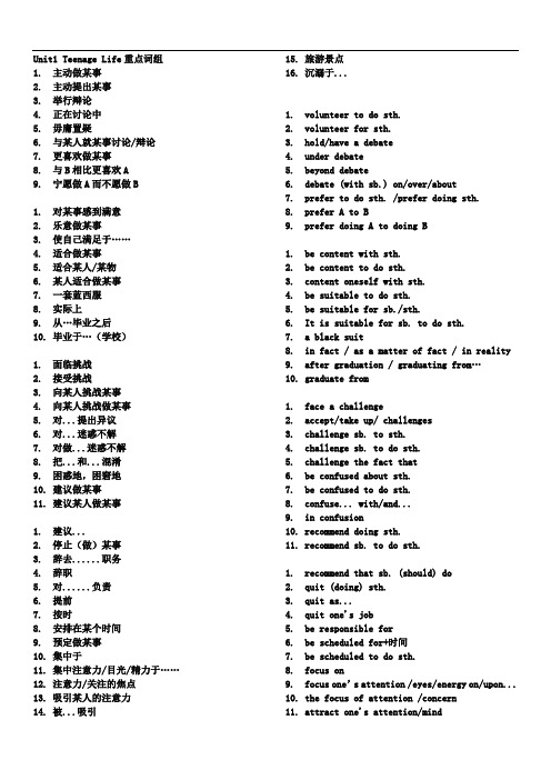 高中英语必修一新版unit1词组听写