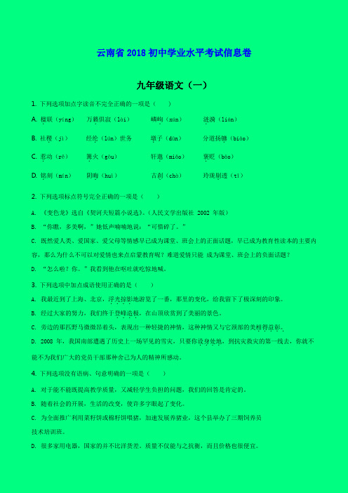 云南省2018届九年级初中学业水平考试信息卷(中考模拟)语文试题(原卷版)