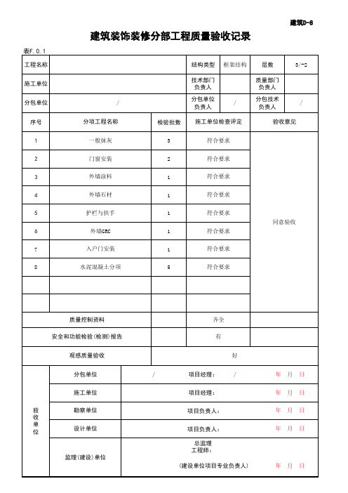 装饰装修分部质量验收记录表