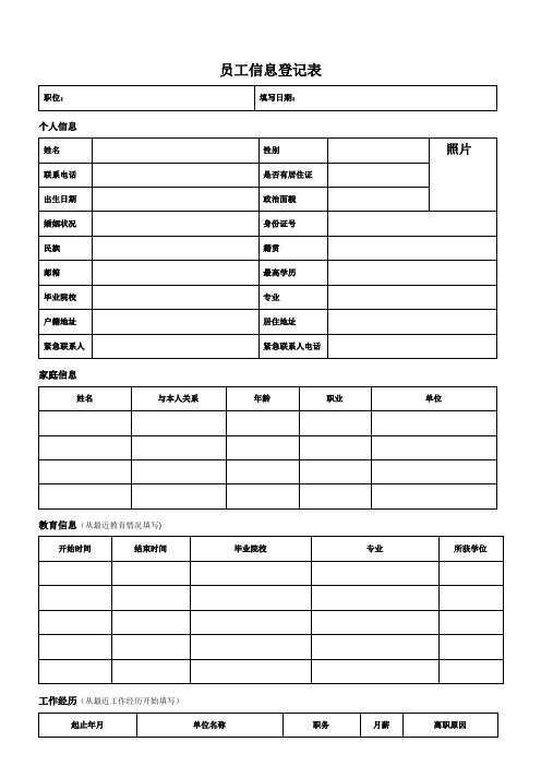 《员工个人信息登记表》