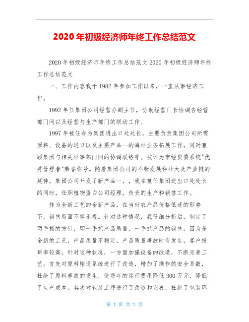 2020年初级经济师年终工作总结范文