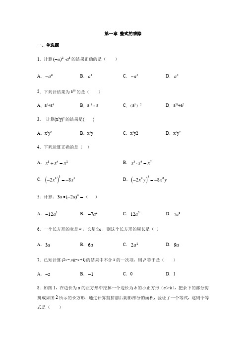 北师大版七年级数学下册第一章 整式的乘除练习(含答案)