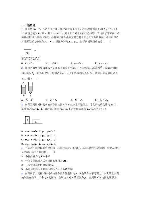 初二物理下学期第九章 压强单元达标专题强化试卷学能测试试题