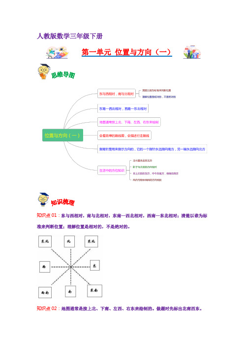 第一单元位置与方向(一)(学生版)-2022-2023学年三年级数学下册单元复习讲义(人教版)