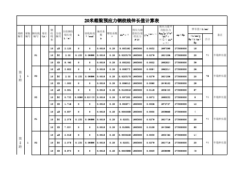 20m箱梁钢绞线伸长值计算