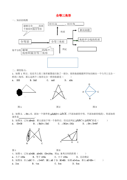 八年级数学上册 第十二章 全等三角形综合复习导学案(新版)新人教版