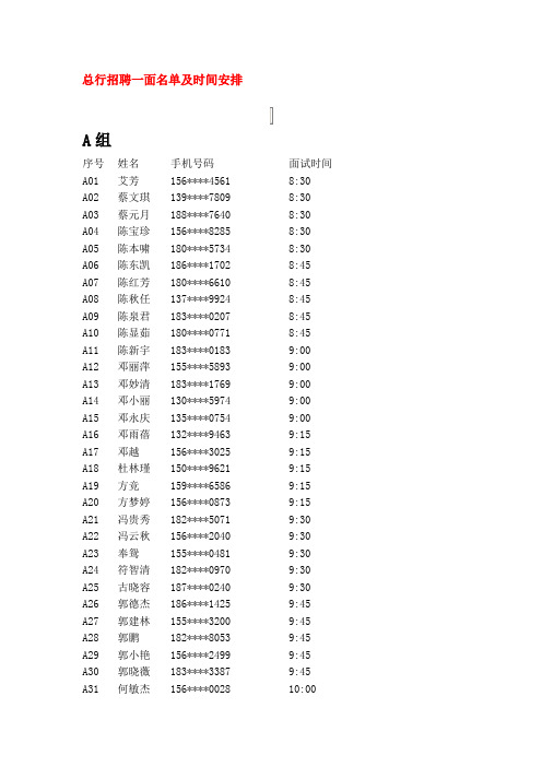 总行招聘一面名单及时间安排kkdoc