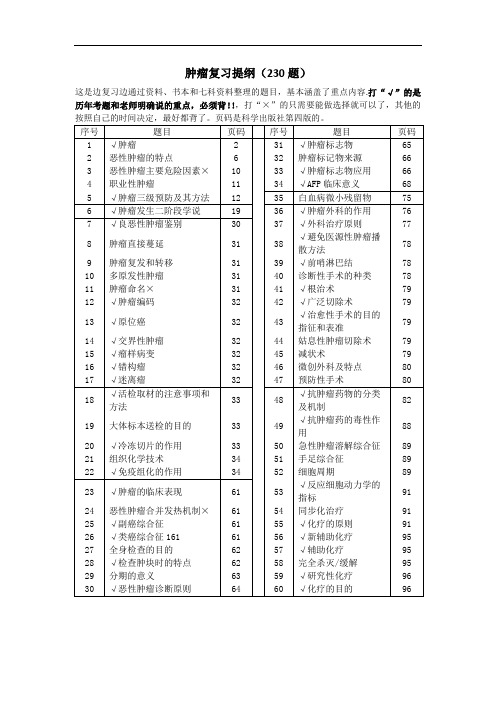 医学复习资料：肿瘤复习提纲