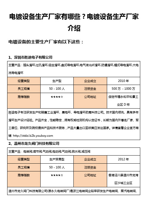 2018年全国电镀设备生产厂家有哪些？电镀设备厂家推荐