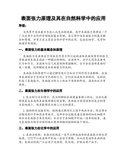 表面张力原理及其在自然科学中的应用