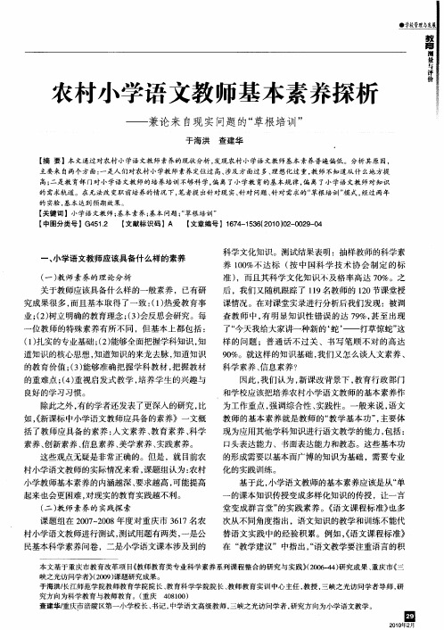 农村小学语文教师基本素养探析——兼论来自现实问题的“草根培训”