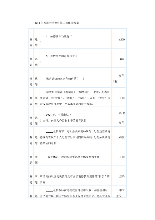 2013年西南大学德育第一至四次作业答案