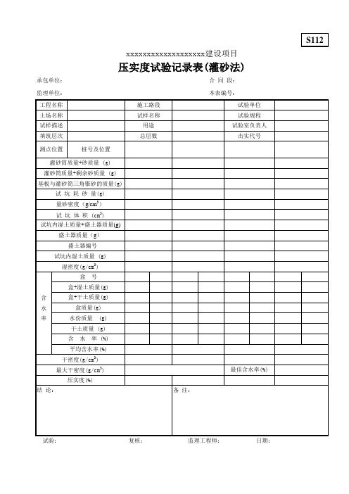 压实度试验记录表(灌砂法)