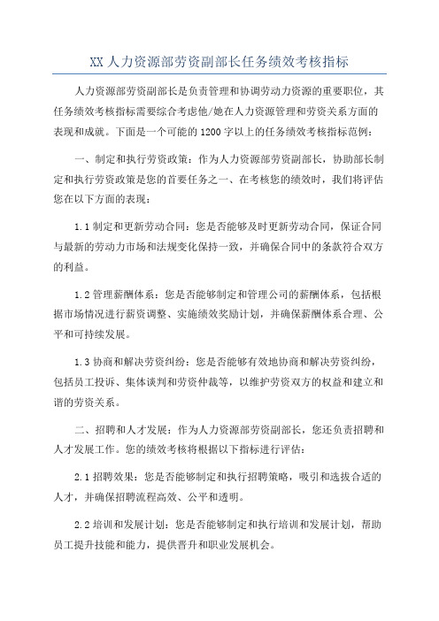 XX人力资源部劳资副部长任务绩效考核指标