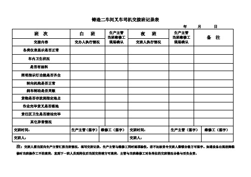 叉车司机交接班记录