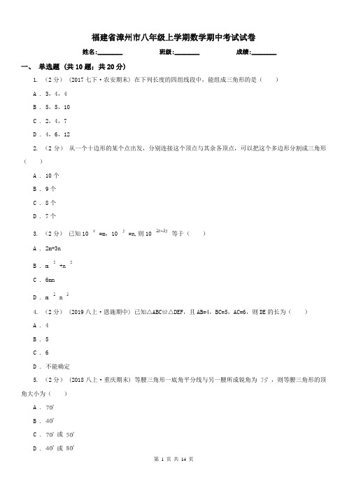 福建省漳州市八年级上学期数学期中考试试卷