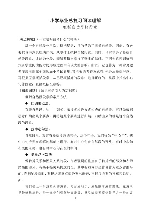 小学毕业总复习阅读理解——概括自然段的段意