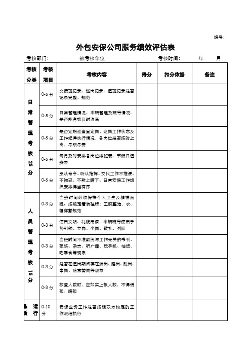 外包安保公司服务绩效评估表