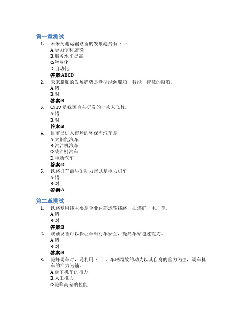 交通运输设备(山东联盟)智慧树知到答案章节测试2023年山东科技大学