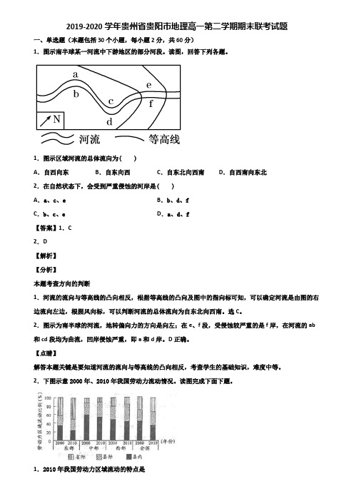 2019-2020学年贵州省贵阳市地理高一第二学期期末联考试题含解析