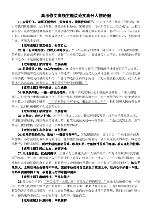 高中语文2023高考作文高频主题议论文高分人物论据(共15个)