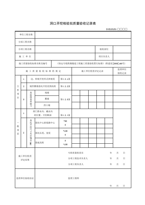 客运专线铁路隧道工程施工质量验收标准、验收记录表(隧道)