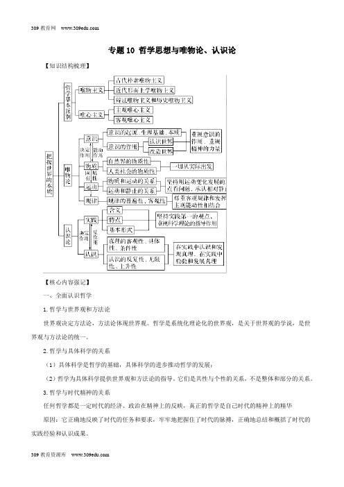 2019高考政治二轮复习核心考点特色突破专题10哲学思想与唯物论、认识论(含解析)