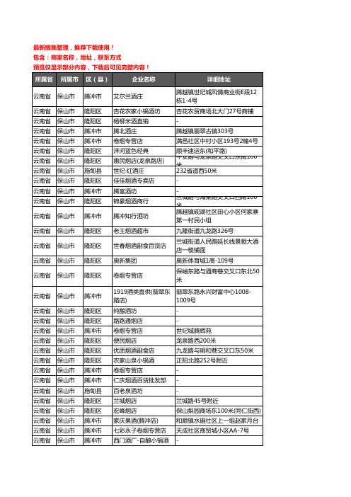 新版云南省保山市酒水批发企业公司商家户名录单联系方式地址大全306家