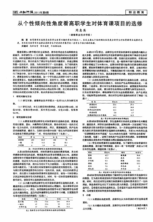 从个性倾向性角度看高职学生对体育课项目的选修