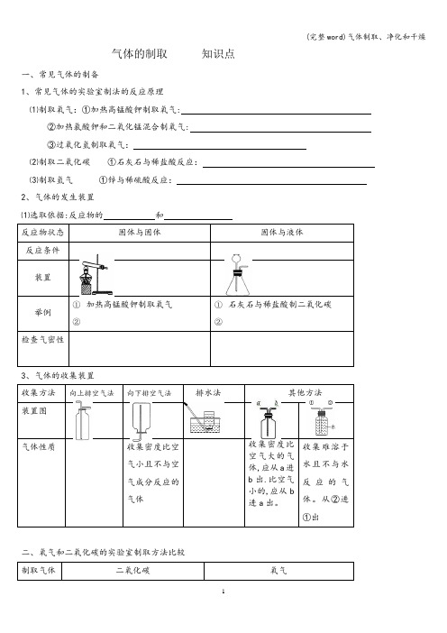 (完整word)气体制取、净化和干燥