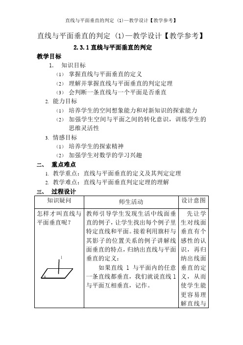 直线与平面垂直的判定—教学设计【教学参考】