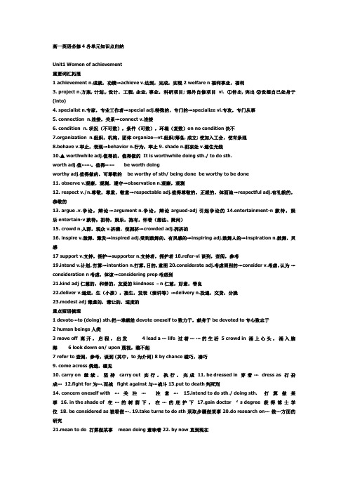 高一英语必修4-各单元知识点归纳