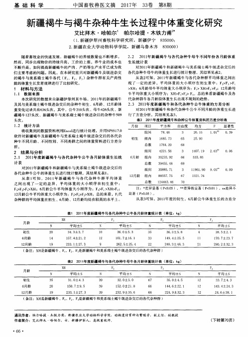 新疆褐牛与褐牛杂种牛生长过程中体重变化研究