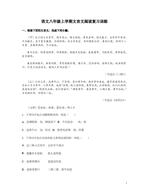 八年级语文上学期文言文阅读复习训练