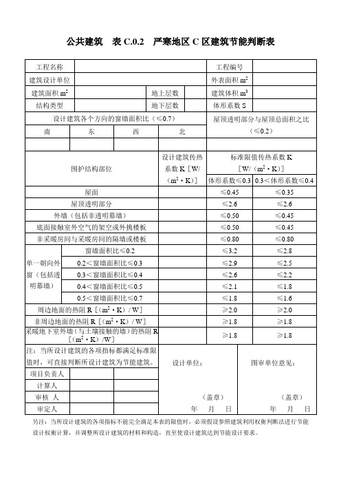 公共建筑表C02严寒地区C区建筑节能判断表