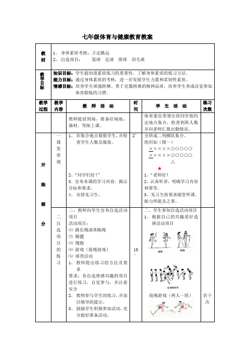 七年级体育与健康教育教案(身体素质考核)