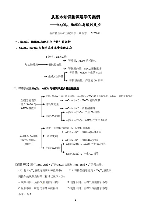 从基本知识到深层学习案例——Na2CO3、NaHCO3与酸的反应