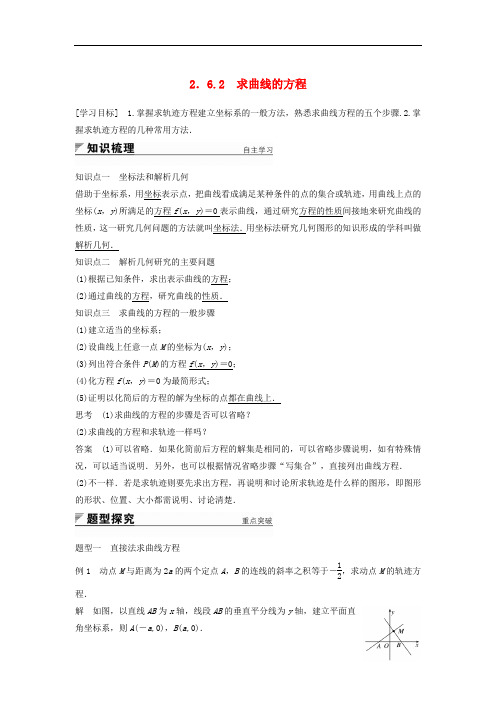 高中数学 第2章 圆锥曲线与方程 2.6.2 求曲线的方程学案 苏教版选修21