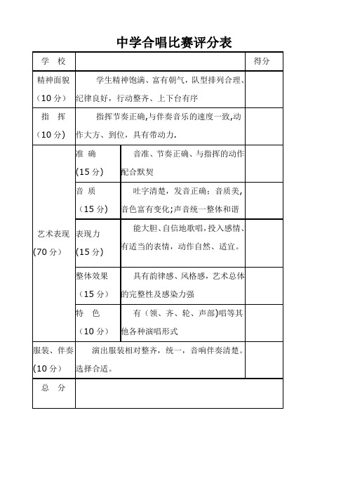 合唱比赛评分表及评分标准