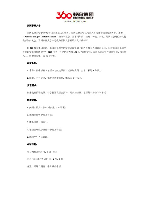 2016泰国东亚大学申请