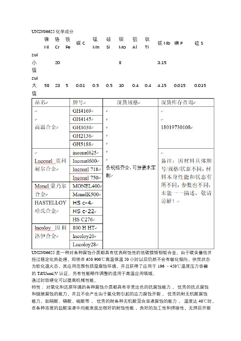 UNSN06625高温合金成分N06625对应牌号