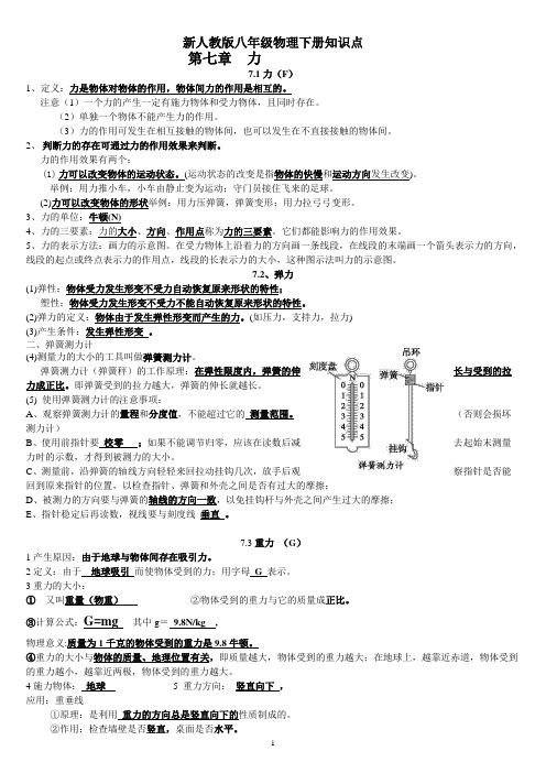 新人教版八年级物理下册知识点总结