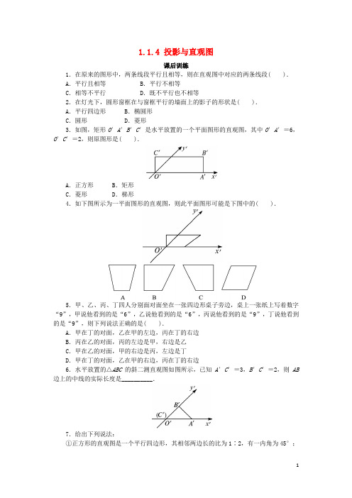 高中数学 1.1 空间几何体 1.1.4 投影与直观图课后训练
