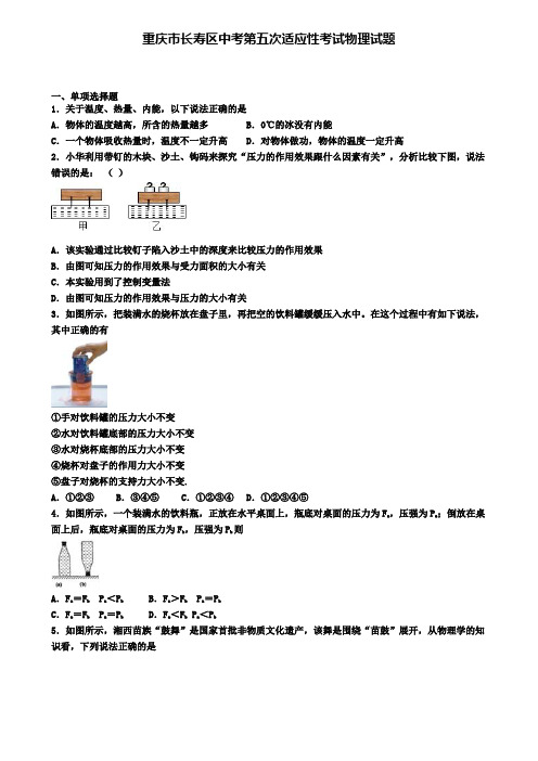 重庆市长寿区中考第五次适应性考试物理试题