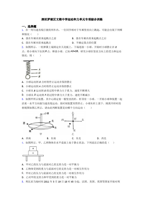 深圳罗湖区文锦中学运动和力单元专项综合训练