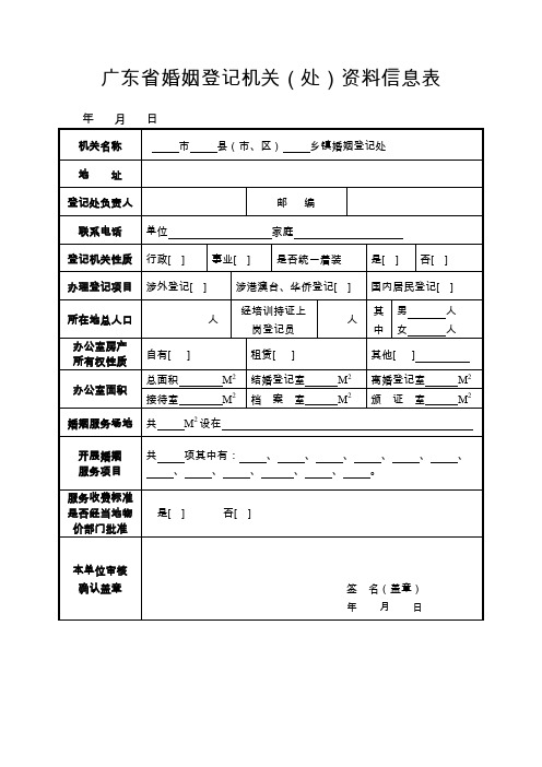 广东省婚姻登记机关(处)资料信息表